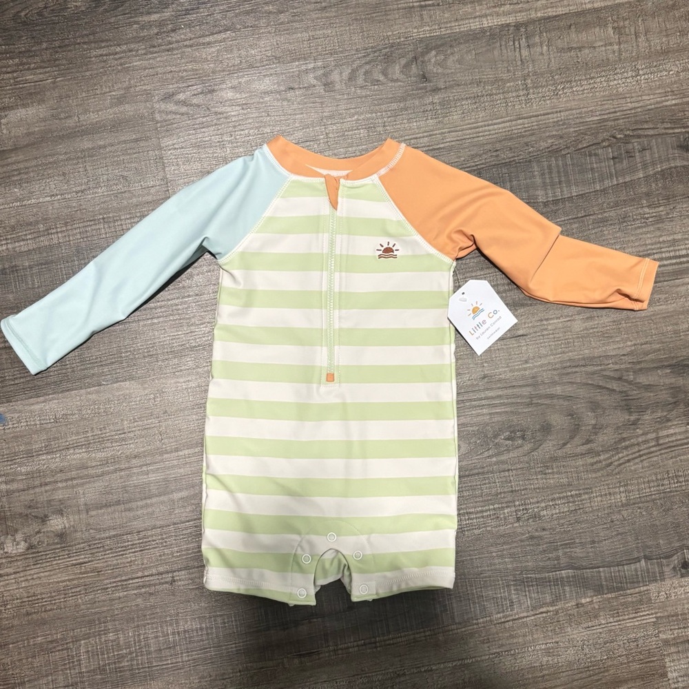 Little Co Green Orange and Blue Rashguard Swimwear